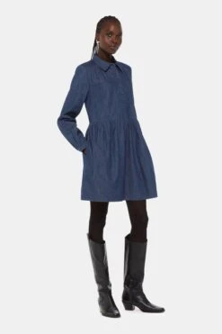 Whistles Blaues Winnie Chambray Denim Kleid -MONSON Kleidung Geschaft Q63682s3