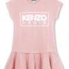 KENZO KIDS Paris Kurzärmeliges Kleid Mit Schößchen Und Logo, Rosa -MONSON Kleidung Geschaft Q72571s