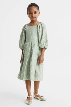 Reiss Thea Jacquard-Kleid Mit Puffärmeln -MONSON Kleidung Geschaft Q79058s3