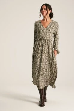 Joules Nia Wadenlanges Gemustertes Kleid Mit Taschen Und Langen Ärmeln