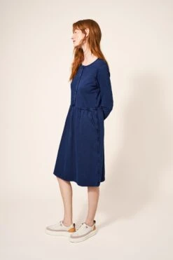 White Stuff Denim Blaues Marsia Jersey Kleid -MONSON Kleidung Geschaft U40421s3