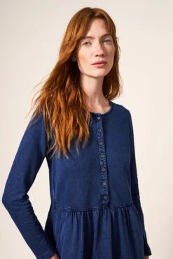 White Stuff Denim Blaues Marsia Jersey Kleid -MONSON Kleidung Geschaft U40421s4