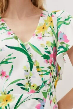 Phase Eight Evelin Bedrucktes Kleid Mit Rüschensaum, Creme -MONSON Kleidung Geschaft U60789s3