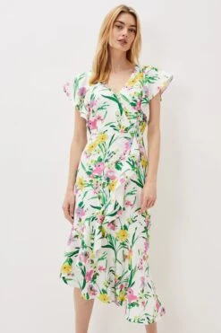 Phase Eight Evelin Bedrucktes Kleid Mit Rüschensaum, Creme -MONSON Kleidung Geschaft U60789s4