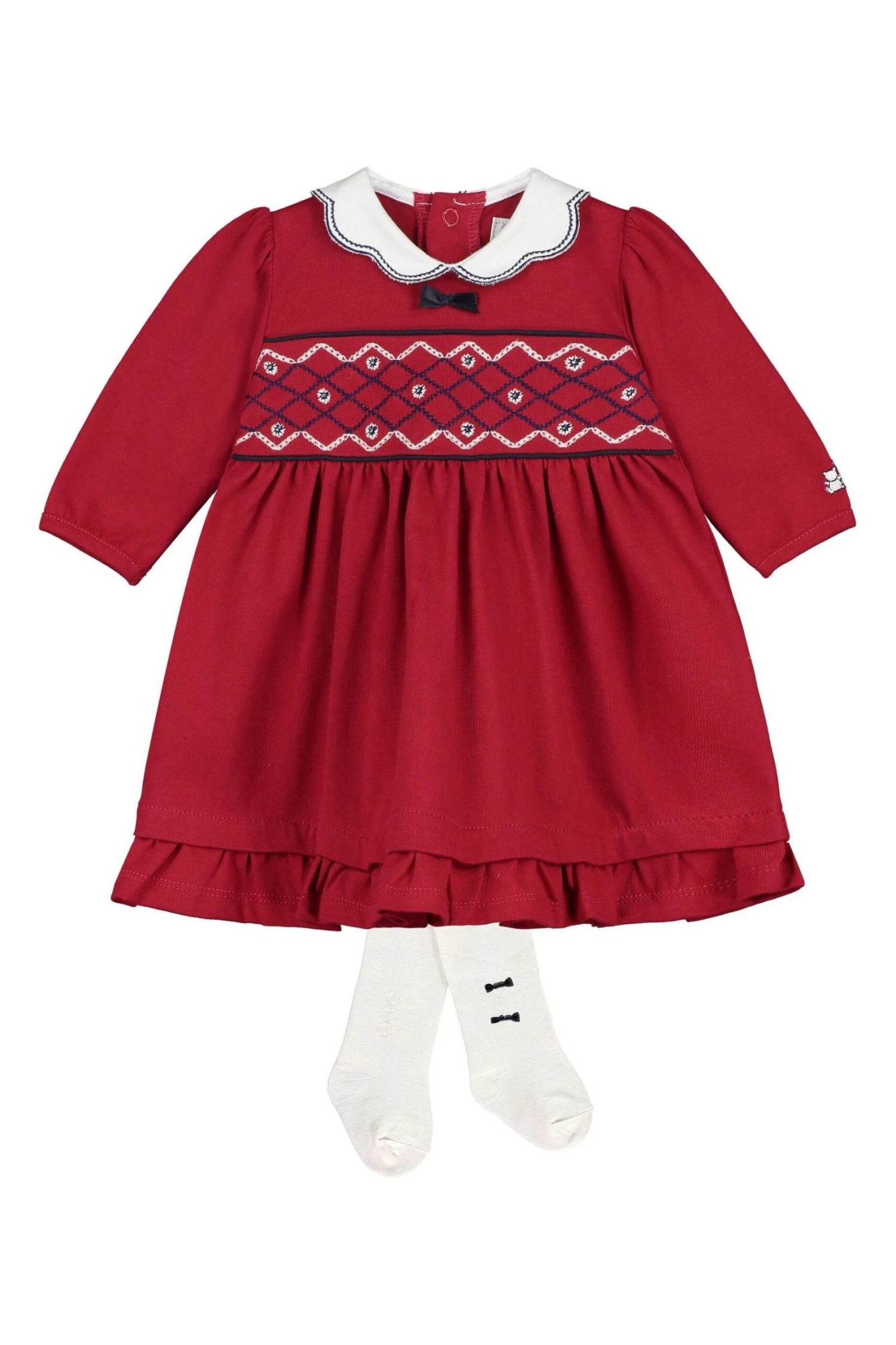 Emile Et Rose Besticktes Kleid Mit Bogenkanten Und Strumpfhose, Rot 4 Emile Et Rose Besticktes Kleid Mit Bogenkanten Und Strumpfhose, Rot – Bild 2